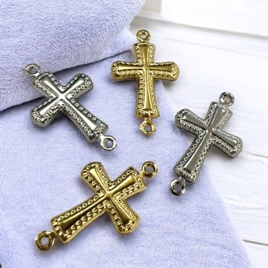 Connettore Croce in Acciaio 13x23mm Decorato 1pz | GDO