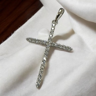 Ciondolo crocifisso argento 925 24x45mm con zirconi brillanti | GDO