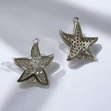 Connettore stella marina con zirconi in Argento 925 rodiato 14x17 mm 1pz Gioie d'Oriente