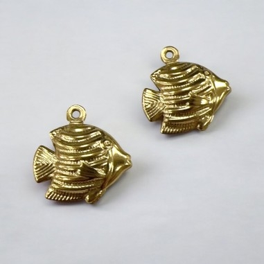 Ciondolo pesce esotico 3D in acciaio PVD oro 17x17 mm 2pz Gioie d'Oriente