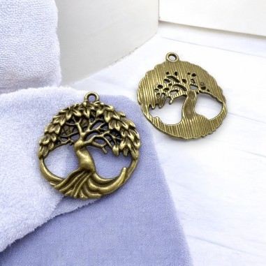 Ciondolo tondo Albero della vita in metallo bronzo argento 29x32 mm 4pz Gioie d'Oriente