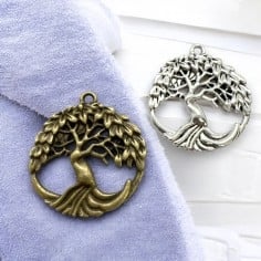 Ciondolo tondo Albero della vita in metallo bronzo argento 29x32 mm 4pz Gioie d'Oriente