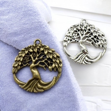 Ciondolo tondo Albero della vita in metallo bronzo argento 29x32 mm 4pz Gioie d'Oriente