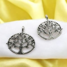 Ciondolo tondo Albero della vita in metallo bronzo argento 27 mm 4pz Gioie d'Oriente 2