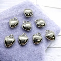 Ciondoli cuore bombato in Argentone argento 11x14mm 8pz Gioie d'Oriente