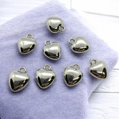 Ciondoli cuore bombato in Argentone argento 11x14mm 8pz Gioie d'Oriente