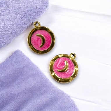 Ciondolo luna smaltato in acciaio oro 15.5x18 mm 1pz Colore oggetto - Rosa Gioie d'Oriente