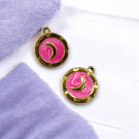 Ciondolo luna smaltato in acciaio oro 15.5x18 mm 1pz Colore oggetto - Rosa Gioie d'Oriente