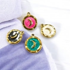 Ciondolo luna smaltato in acciaio oro 15.5x18 mm 1pz colori vari Gioie d'Oriente