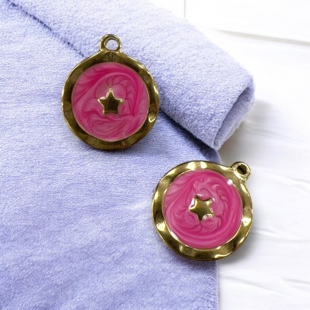 Ciondolo stella smaltato in acciaio oro 15.5x18 mm 1pz Colore oggetto - Rosa Gioie d'Oriente