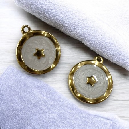 Ciondolo stella smaltato in acciaio oro 15.5x18 mm 1pz Colore oggetto - Bianco Gioie d'Oriente