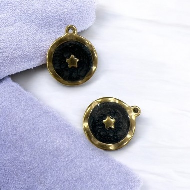 Ciondolo stella smaltato in acciaio oro 15.5x18 mm 1pz Colore oggetto - Nero Gioie d'Oriente