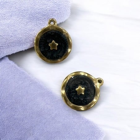 Ciondolo stella smaltato in acciaio oro 15.5x18 mm 1pz Colore oggetto - Nero Gioie d'Oriente