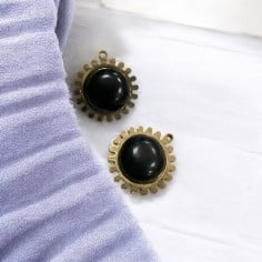 Ciondolo cabochon tondo in acciaio oro e pietre dure 15x17 mm 1pz colori vari Gioie d'Oriente 2