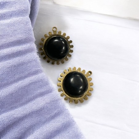 Ciondolo cabochon tondo in acciaio oro e pietre dure 15x17 mm 1pz Pietre Dure - Onice Gioie d'Oriente