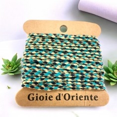 Cordoncino intrecciato in cotone blu navy, beige e filo oro, 2mm, 4.5mt, marchio Gioie d'Oriente