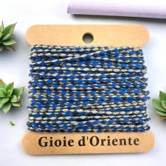 Cordoncino intrecciato in cotone blu elettrico e grigio con lurex oro, 2mm, 4.5mt, marchio Gioie d'Oriente