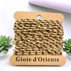 Cordoncino intrecciato beige e marrone con filo oro, cotone 2mm, 4.5mt, marchio Gioie d'Oriente