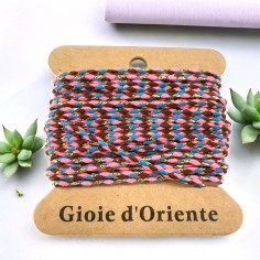 Cordoncino intrecciato rosa, azzurro e marrone con lurex oro, 2mm, 4.5mt, marchio Gioie d'Oriente