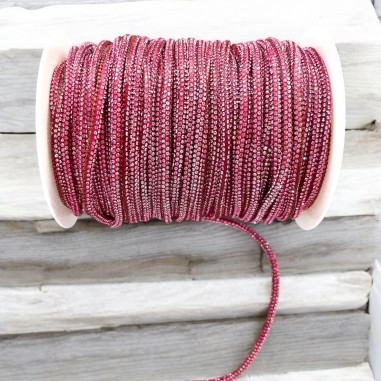 Cordino tubolare con strass fucsia brillante, 4mm, 1mt, marchio Gioie d'Oriente
