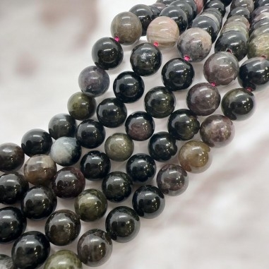 Perle tormalina naturale liscia, sfera 8mm, colori scuri e multicolore, 46 pezzi, marchio Gioie d'Oriente