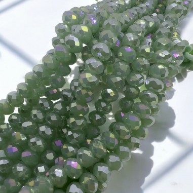 Mezzi cristalli verde veronese AB, rondelle sfaccettate 6x8mm, vetro brillante, 70pz, marchio Gioie d'Oriente