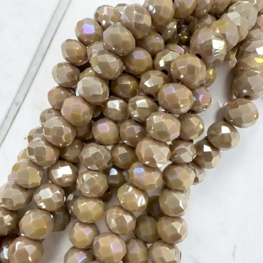 Mezzi cristalli cinesi, sfaccettati, colore beige AB, forma rondella 6x8mm, confezione 70 pezzi, marchio Gioie d'Oriente