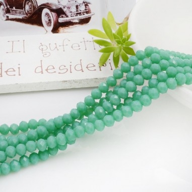 Filo mezzi cristalli verde Tiffany, rondelle briolette sfaccettate 3x4mm, 125-145 pezzi, marchio Gioie d'Oriente