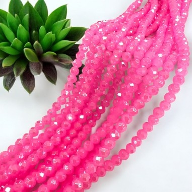 Briolette cristallo sfaccettate, rosa fluo, 3x4mm, filo da 115 pezzi, marchio Gioie d'Oriente