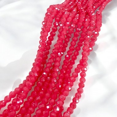 Briolette cristallo sfaccettate, cocomero fluo, 3x4mm, filo da 115 pezzi, marchio Gioie d'Oriente