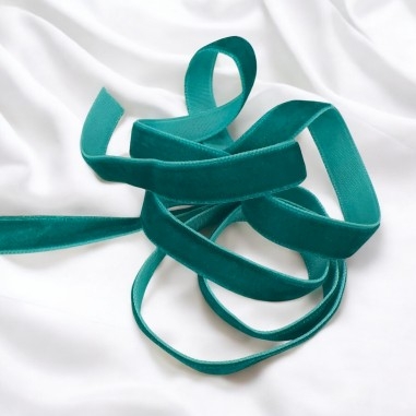 Nastro velluto verde acqua, brillante e morbido, 10mm di larghezza, 2mt, marchio Gioie d'Oriente