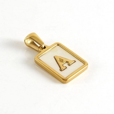 Ciondolo iniziale in madreperla e acciaio PVD oro 12x23 mm 1pz Gioie d'Oriente