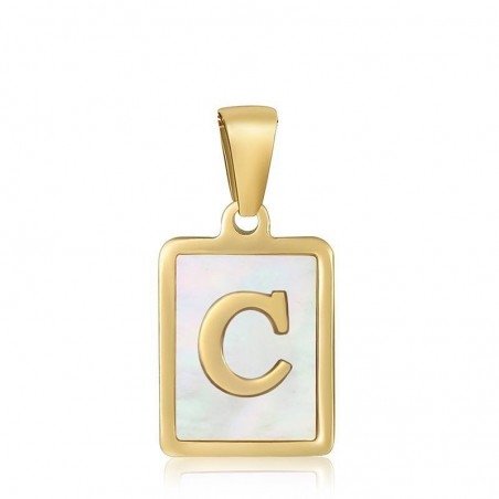 Ciondolo iniziale in madreperla e acciaio PVD oro 12x23 mm 1pz Gioie d'Oriente