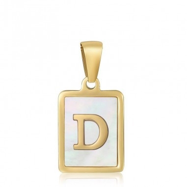 Ciondolo iniziale in madreperla e acciaio PVD oro 12x23 mm 1pz Gioie d'Oriente