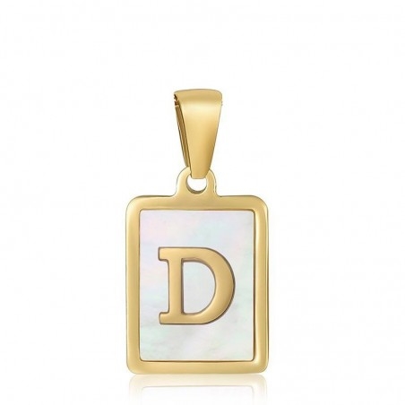 Ciondolo iniziale in madreperla e acciaio PVD oro 12x23 mm 1pz Gioie d'Oriente