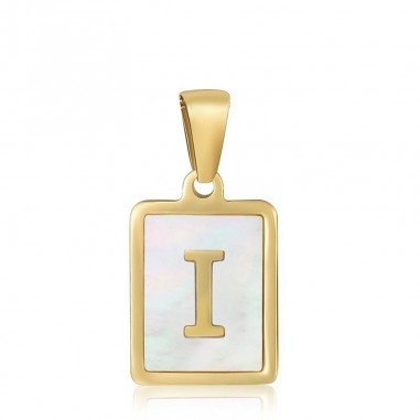 Ciondolo iniziale in madreperla e acciaio PVD oro 12x23 mm 1pz Gioie d'Oriente