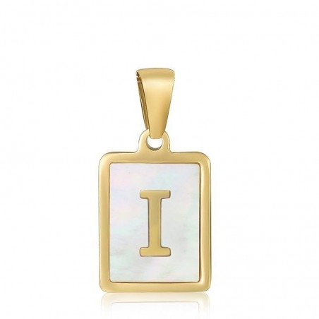 Ciondolo iniziale in madreperla e acciaio PVD oro 12x23 mm 1pz Gioie d'Oriente