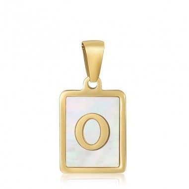 Ciondolo iniziale in madreperla e acciaio PVD oro 12x23 mm 1pz Gioie d'Oriente
