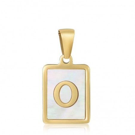 Ciondolo iniziale in madreperla e acciaio PVD oro 12x23 mm 1pz Gioie d'Oriente