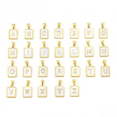 Ciondolo iniziale in madreperla e acciaio PVD oro 12x23 mm 1pz Gioie d'Oriente