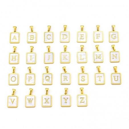 Ciondolo iniziale in madreperla e acciaio PVD oro 12x23 mm 1pz Gioie d'Oriente