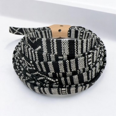 Cordino etnico in cotone, nero e bianco, fascia 10mm, spessore 2mm, lunghezza 2 metri, marchio Gioie d'Oriente
