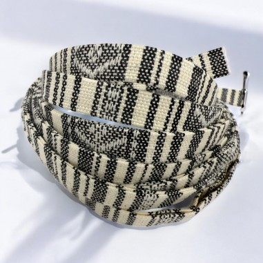 Cordino etnico in cotone bianco e nero, fascia 10mm, spessore 2mm, lunghezza 2 metri, marchio Gioie d'Oriente