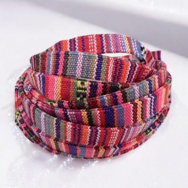 Cordino etnico in cotone rosa e fucsia, fantasia colorata 10mm, spessore 2mm, lunghezza 2mt, marchio Gioie d'Oriente