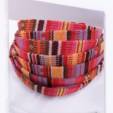 Cordino etnico in cotone rosso e arancio, fantasia geometrica 10mm, spessore 2mm, 2mt, marchio Gioie d'Oriente