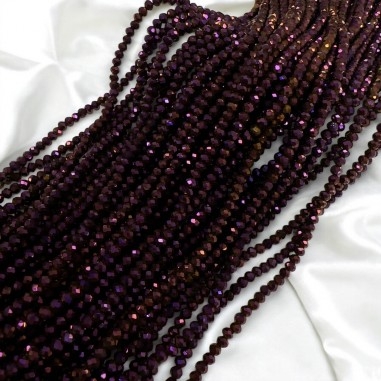 Filo mezzi cristalli, vetro sfaccettato, forma rondelle briolette, colore viola AB, marchio Gioie d'Oriente