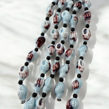 Perle ceramica smaltata, forma lumaca, colore azzurro, effetto Flambé, 14x21mm, marchio Gioie d'Oriente