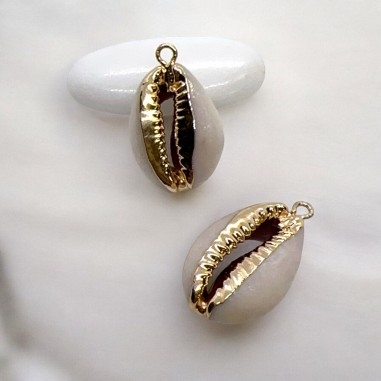 Ciondolo Conchiglia Cowrie 13x21mm Bordo Oro/Argento Taglio Piatto 1pz Gioie d'Oriente
