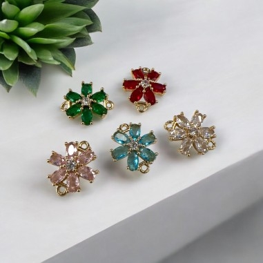 Connettore fiorellino in metallo, zirconi multicolore, misura 13x16mm, marchio Gioie d'Oriente