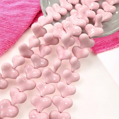 Perle cuore in resina, rosa baby, lucide, misura 16x21.5mm, confezione 2pz o filo 26, marchio Gioie d'Oriente